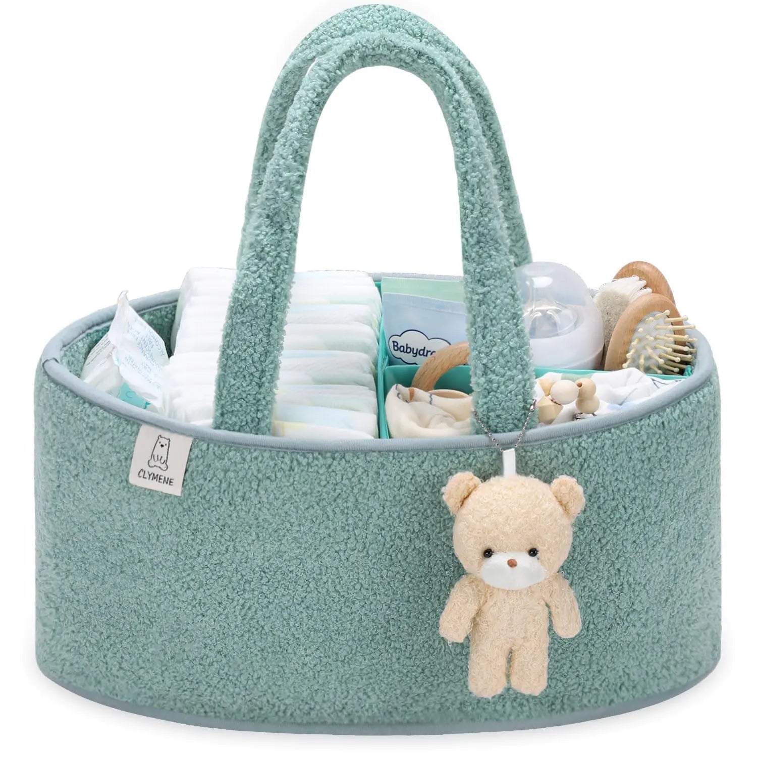 CLYMENE Baby Diaper Caddy Organizer Nursery Storage Basket for Diapers and Wipes - Newborn Changing Table Essentials Baby Gift Registry for Baby Shower - Diaper Tote Bag for Car Travel - Sage Green