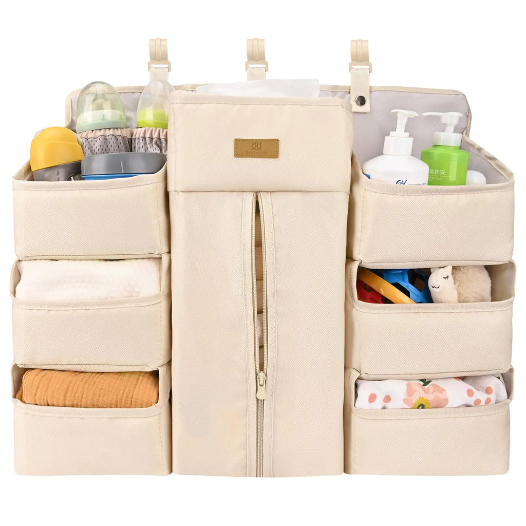 Bebamour Baby Diaper Caddy Organizer for Changing Table and Crib Diaper Stacker Nursery Organizers for Baby Essentials Diaper Organizer for Crib(Khaki)