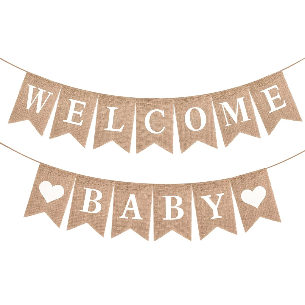 Welcome Baby Banner - Pre-Strung Burlap Welcome Baby Sign - Welcome Baby Sign for Backdrop - Baby Shower Banner Sign Decorations Baby Announcement Sign Baby Arrival Banner