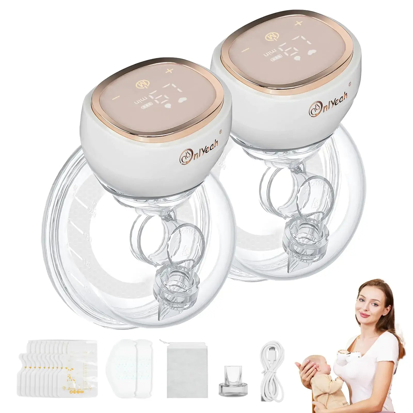 Hands Free Breast Pump Wearable Breast Pump Portable Breast Pump Electric Breast Pump Hands Free3 Modes-9 Levels Painless Low Noise Touch Screen Baby Pump with 1 Pack (2)