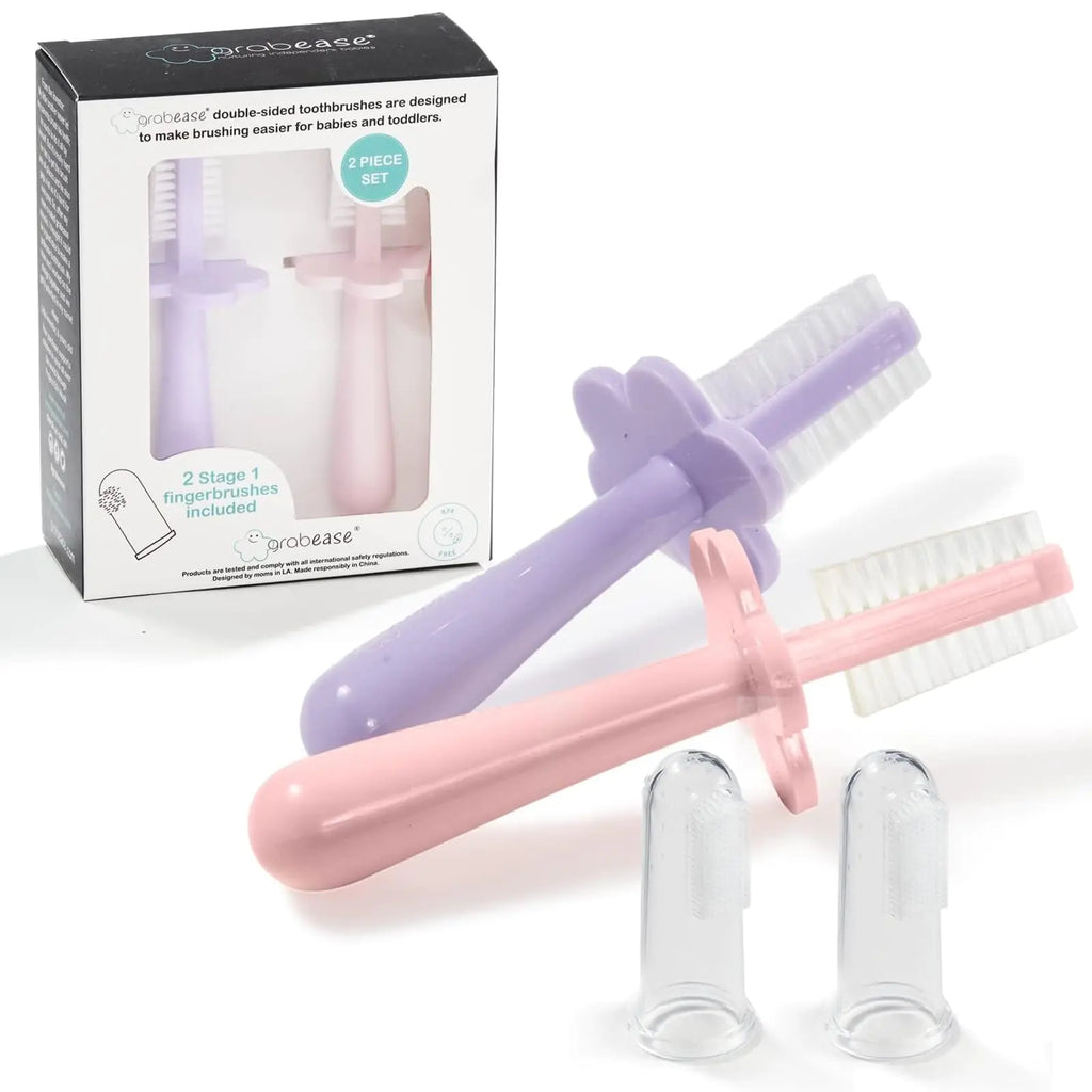 grabease Baby Toothbrush Toddler Baby Tooth Brush Silicone Toothbrush Double Sided Toothbrush BPA-Free & Phthalate-Free for Baby & Toddler 2 Pack Lavendar and Blush